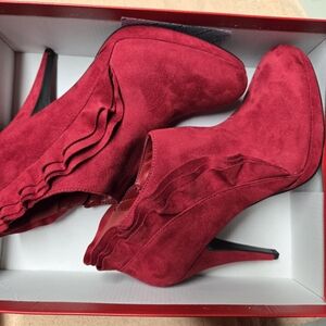 Impo Scarlet Heeled Boots with Ruffle Accent